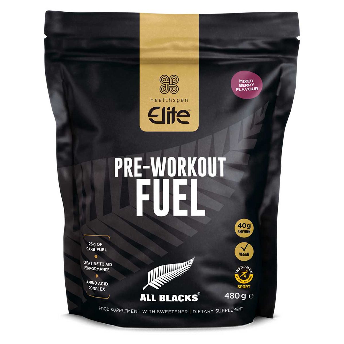 Healthspan Elite All Blacks Pre-Workout Fuel Berry - 480g GOODS Boots   