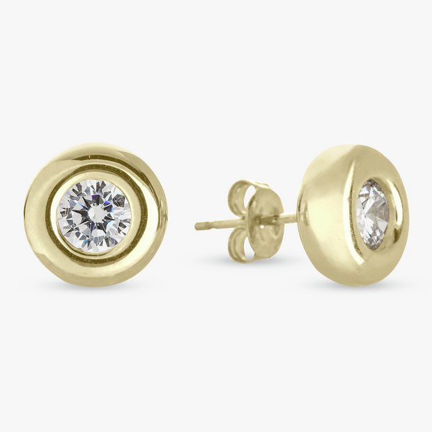 Revere gold plated cubic zirconia stud earrings 5mm, UK version