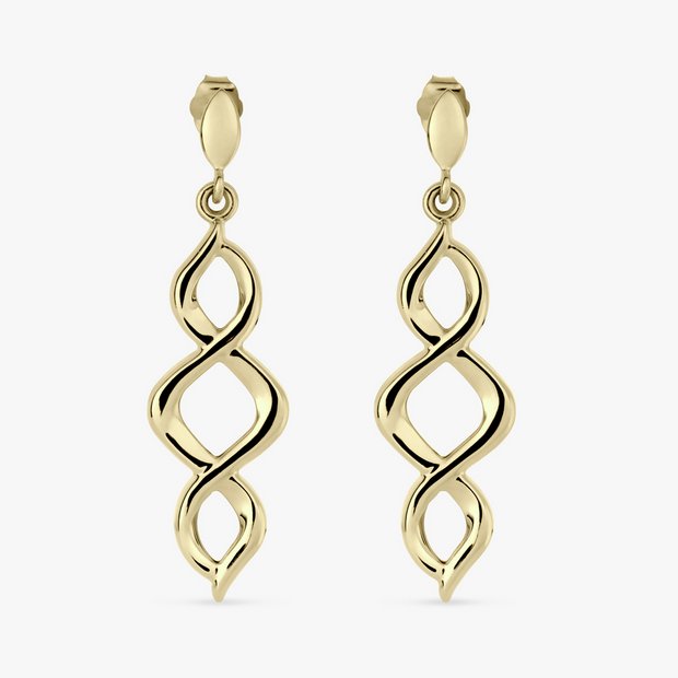 Revere 9ct yellow gold spiral twisted drop earrings, imported from the UK