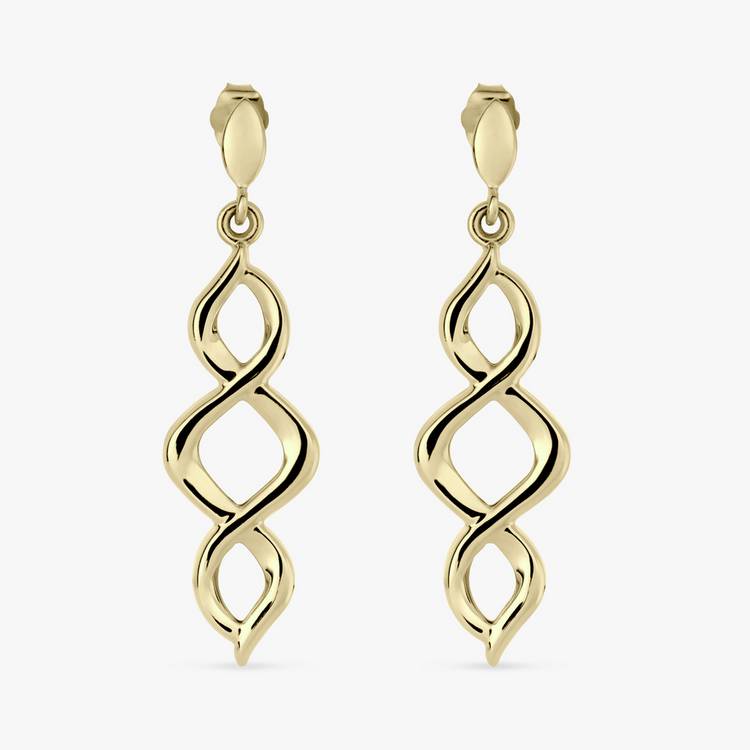 Revere 9ct yellow gold spiral twisted drop earrings, imported from the UK