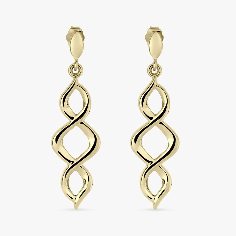 Revere 9ct yellow gold spiral twisted drop earrings, imported from the UK