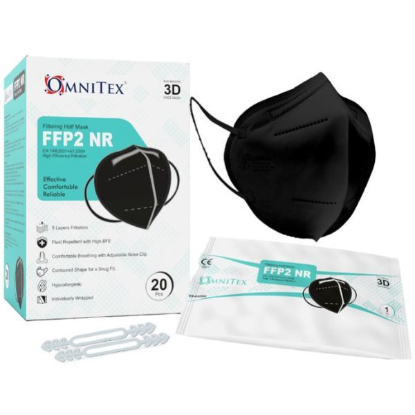 Omnitex FFP2 Face Mask - Black 20pk (Individually Packed)