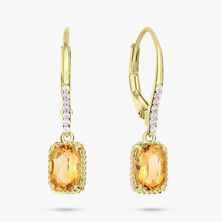 Revere gold plated citrine drop earrings 24mm, UK version