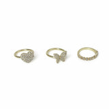 Freedom Gold-tone Crystal Motif 3pk Rings Large
