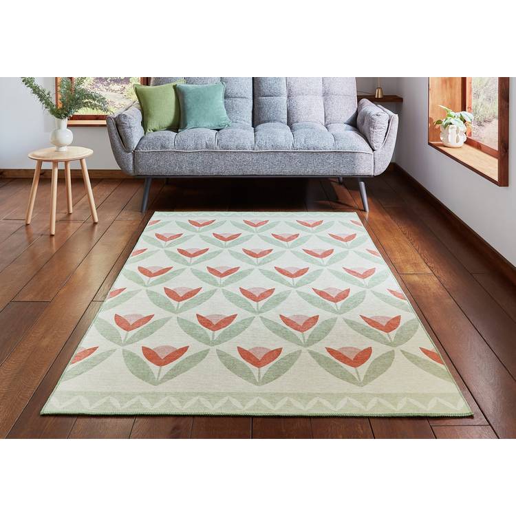 Scion Tulip Trellis blush pink flatweave rug 76x150cm, UK version