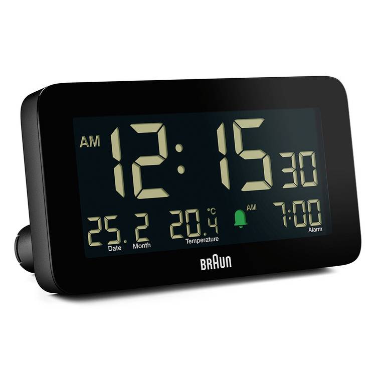 Braun digital alarm clock black, UK version