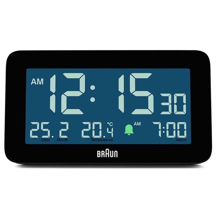 Braun digital alarm clock black, UK version