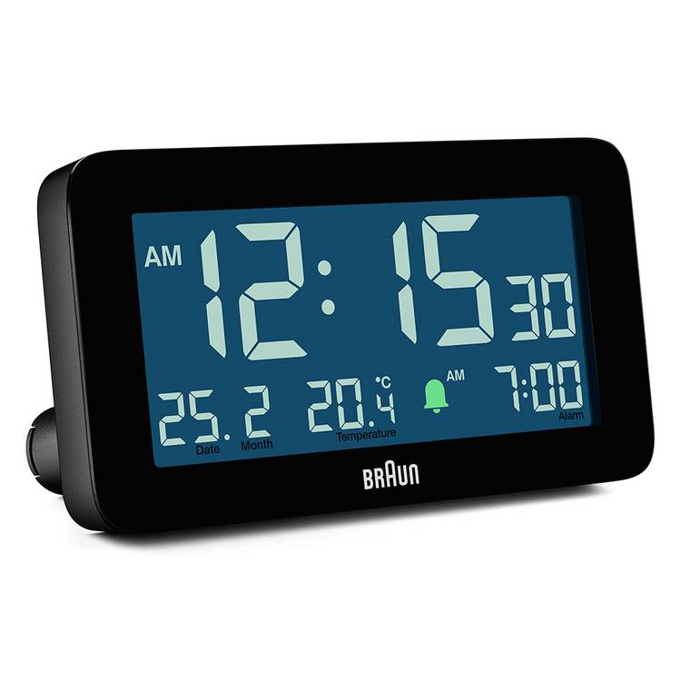 Braun digital alarm clock black, UK version
