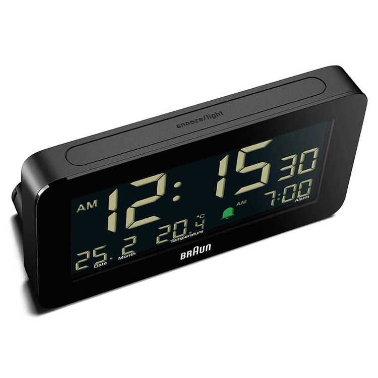 Braun digital alarm clock black, UK version