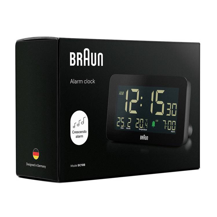 Braun digital alarm clock black, UK version
