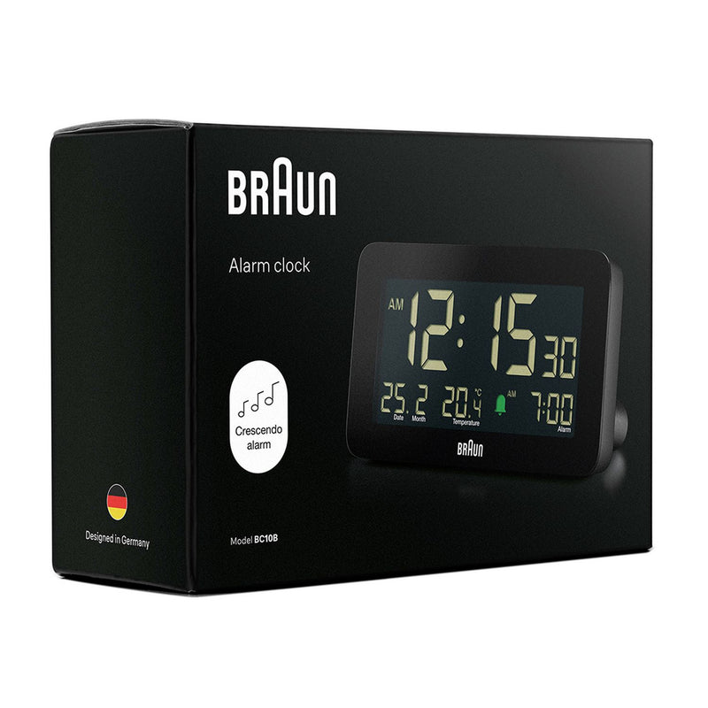 Braun digital alarm clock black, UK version