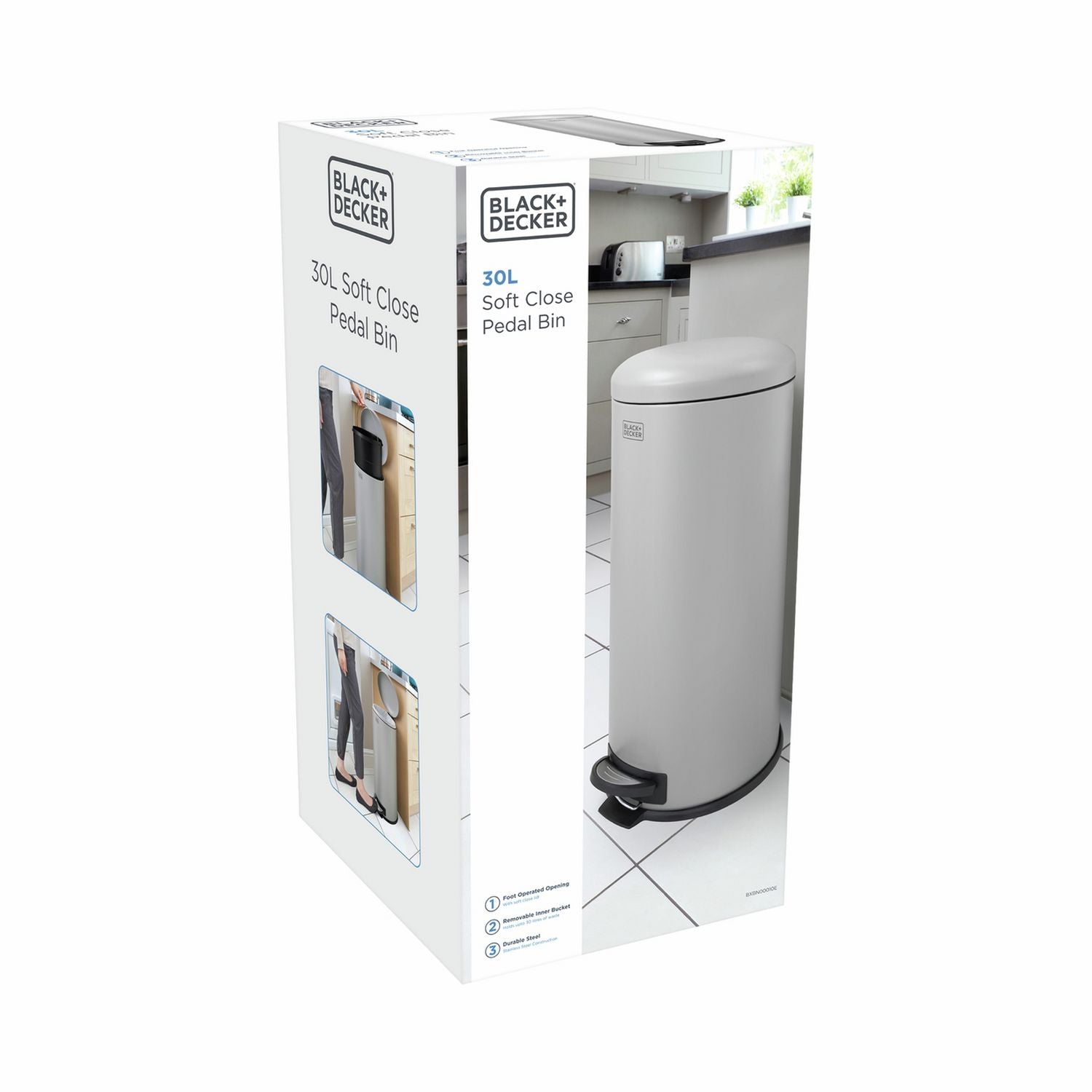 Black+Decker pedal bin grey 30 litre - British product