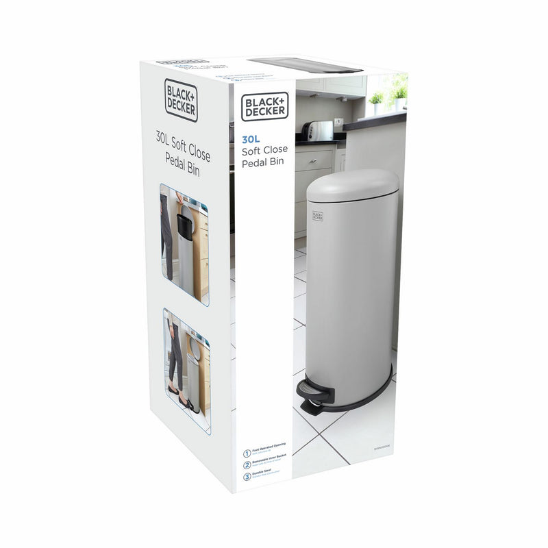 Black+Decker pedal bin grey 30 litre - British product