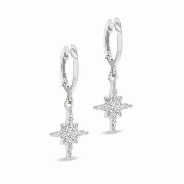 Revere sterling silver cubic zirconia North Star drop earrings - British product