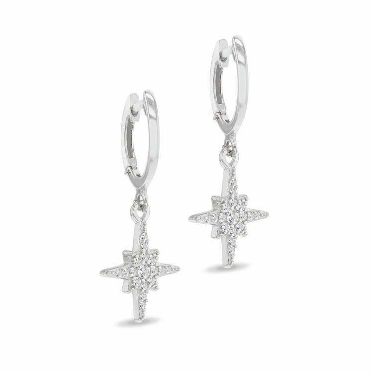Revere sterling silver cubic zirconia North Star drop earrings - British product