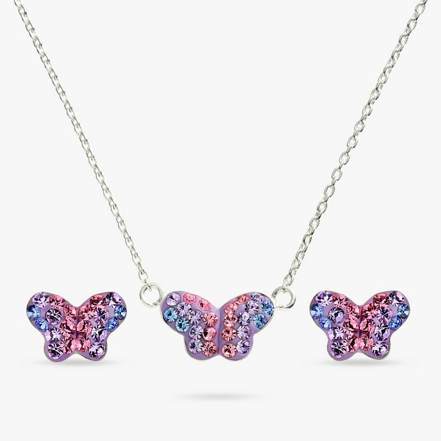 Revere sterling silver crystal butterfly jewellery set, UK version