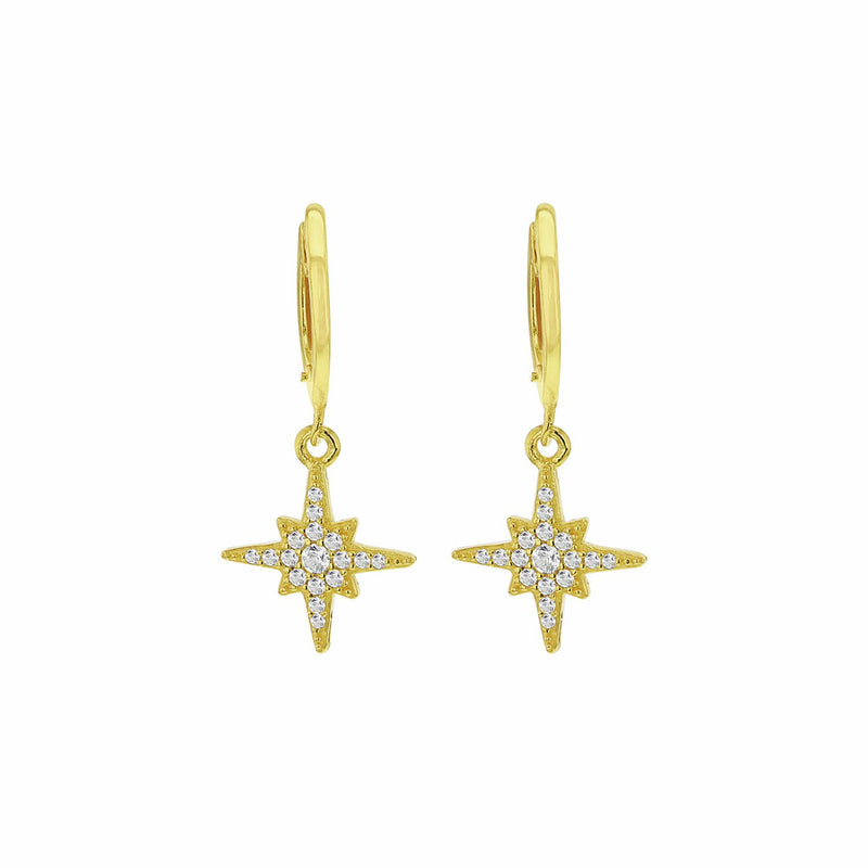 Revere 18ct gold plated sterling silver North Star drop earrings (British brand)