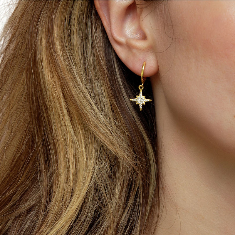 Revere 18ct gold plated sterling silver North Star drop earrings (British brand)
