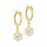 Revere 18ct gold plated sterling silver hexagon huggie earrings, UK version