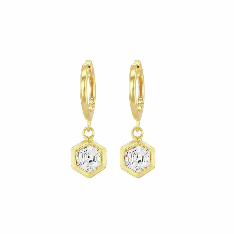 Revere 18ct gold plated sterling silver hexagon huggie earrings, UK version