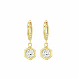Revere 18ct gold plated sterling silver hexagon huggie earrings, UK version