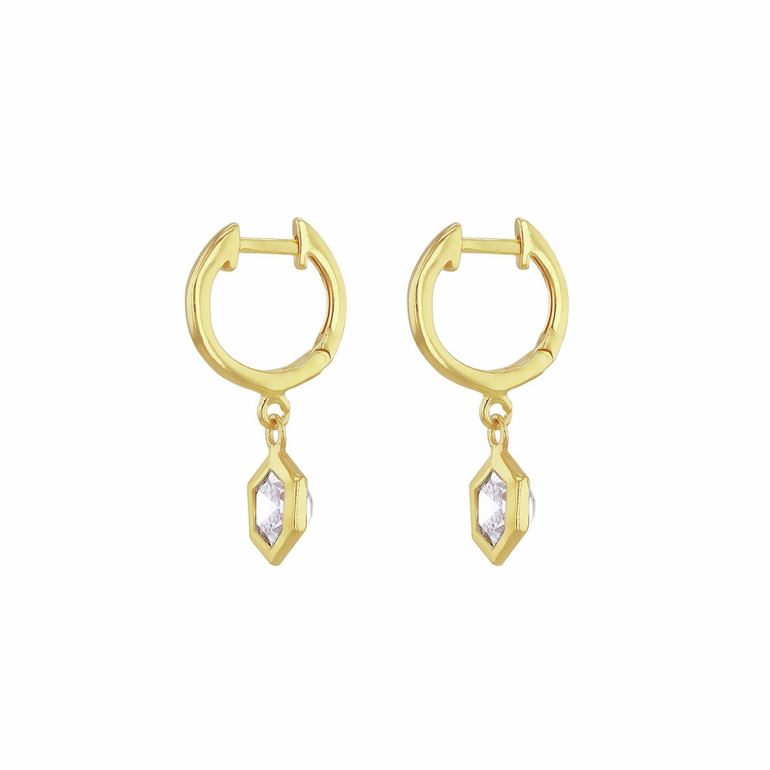 Revere 18ct gold plated sterling silver hexagon huggie earrings, UK version