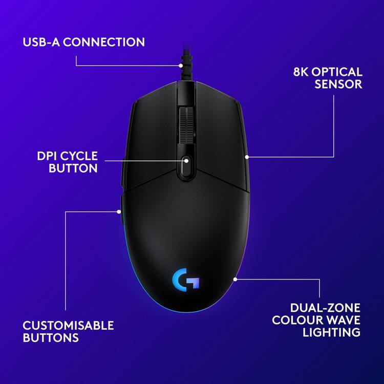 Logitech G203 wired gaming mouse black, imported from the UK
