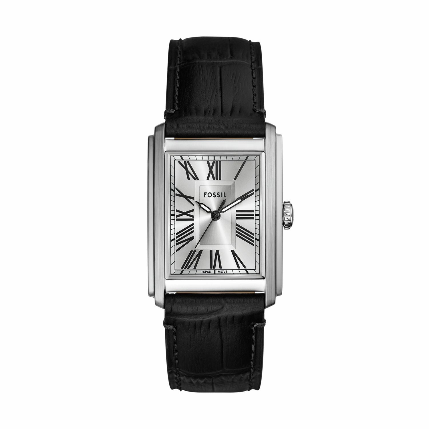 Fossil Carraway black croco leather watch with silver dial, UK version