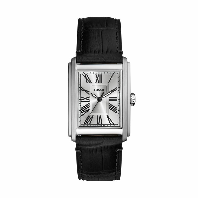 Fossil Carraway black croco leather watch with silver dial, UK version