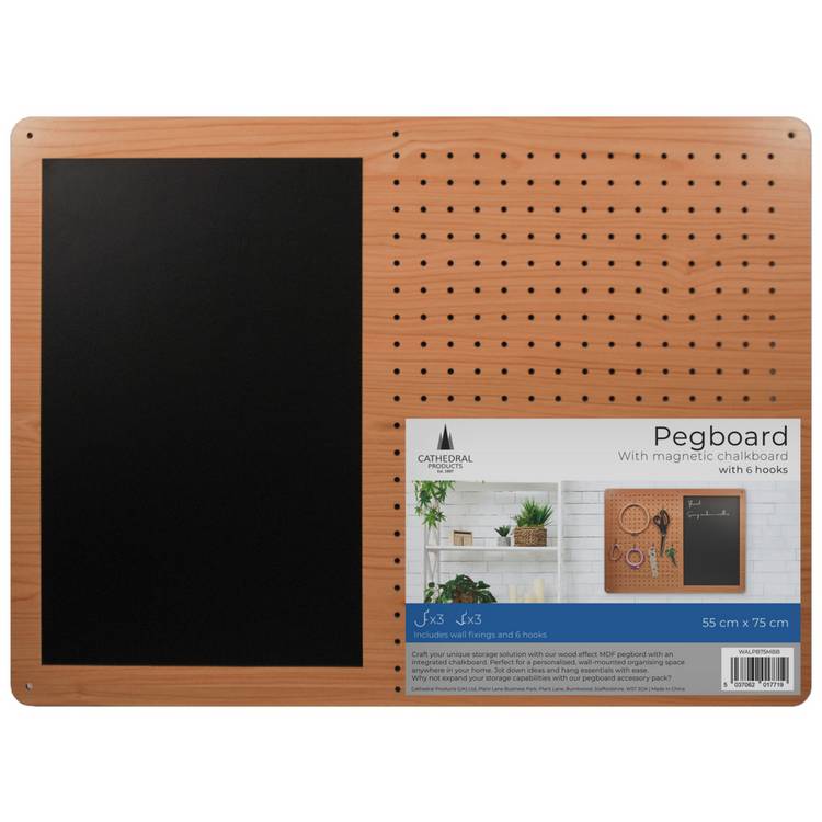 Cathedral peg board with magnetic chalkboard 55x75cm, UK version