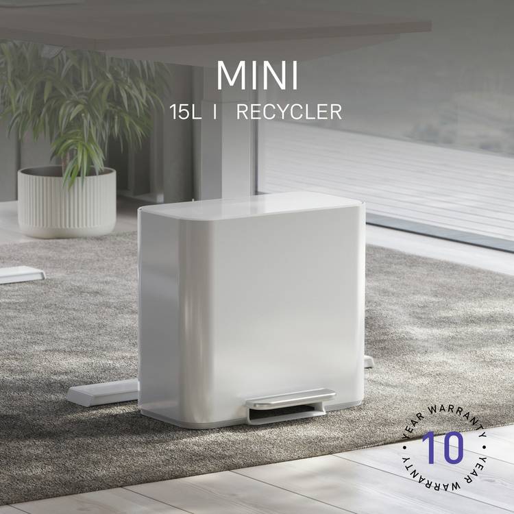 Simplehuman mini recycler pedal bin White 15 Litre, imported from the UK