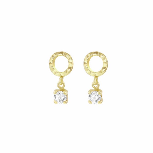 Revere drop earrings cubic zirconia 9ct yellow gold, UK version