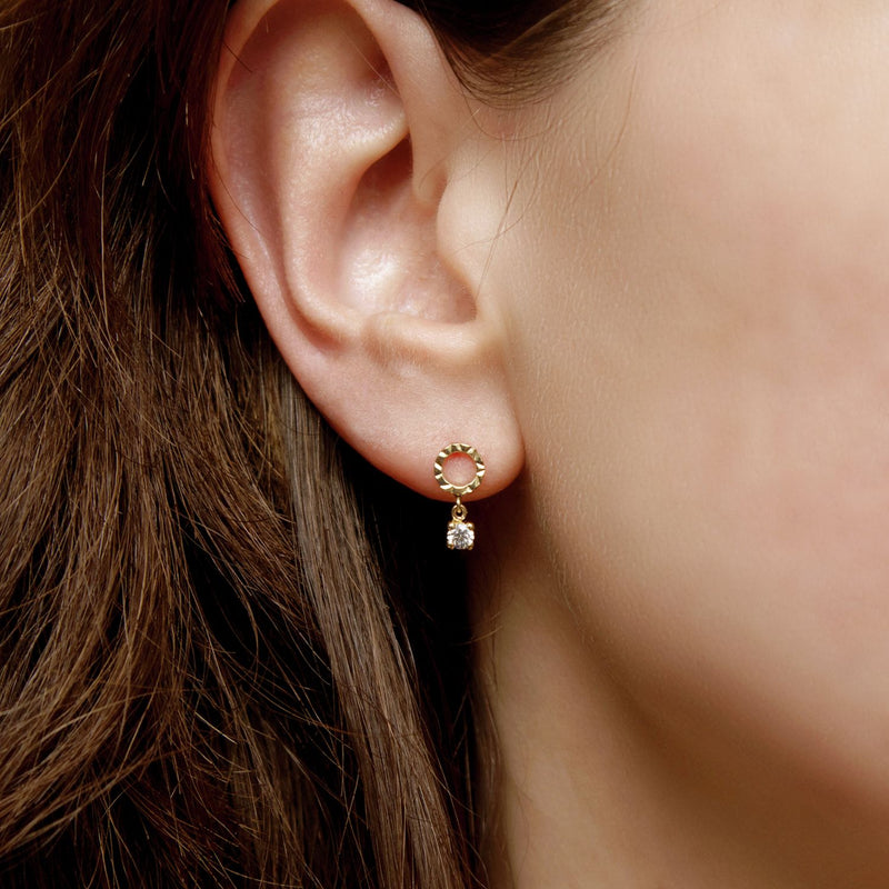 Revere drop earrings cubic zirconia 9ct yellow gold, UK version