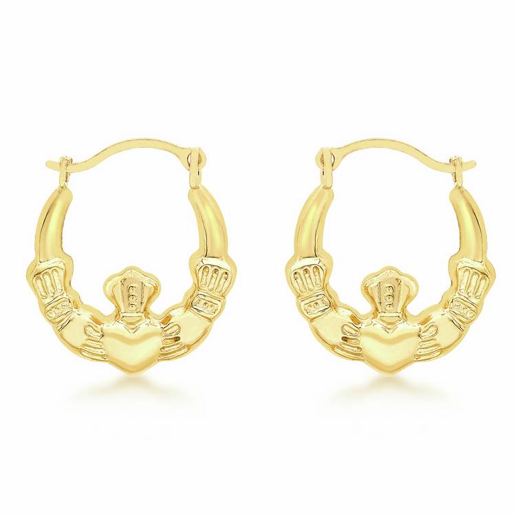 Revere Claddagh creole earrings 9ct gold 14mm (British brand)