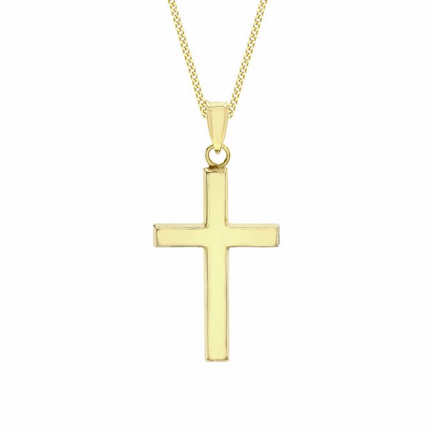 Revere 9ct gold cross pendant on curb chain, imported from the UK