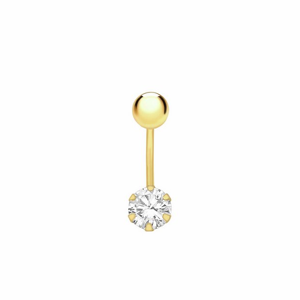 Revere gold plated curved belly bar with cubic zirconia 19mm (British brand)