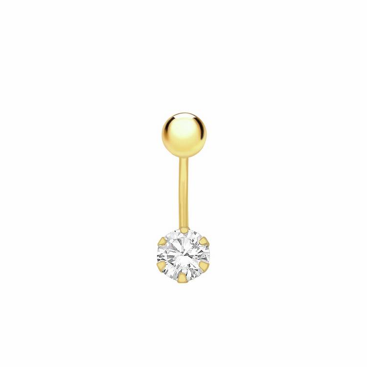 Revere gold plated curved belly bar with cubic zirconia 19mm (British brand)