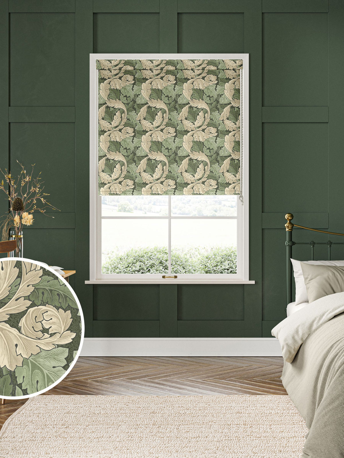William Morris At Home Green Acanthus made to measure roller blind (British brand)