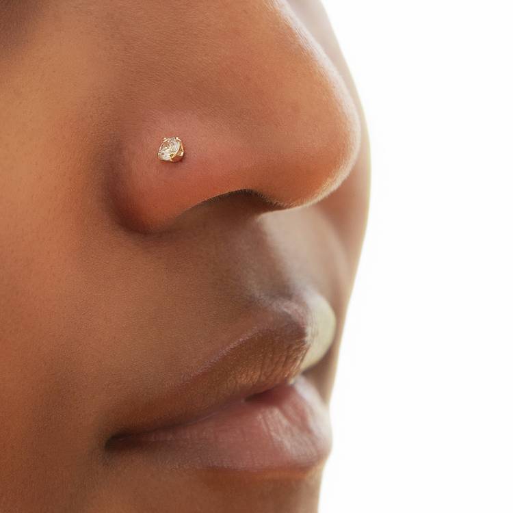 Revere 9ct yellow gold cubic zirconia nose stud, UK version