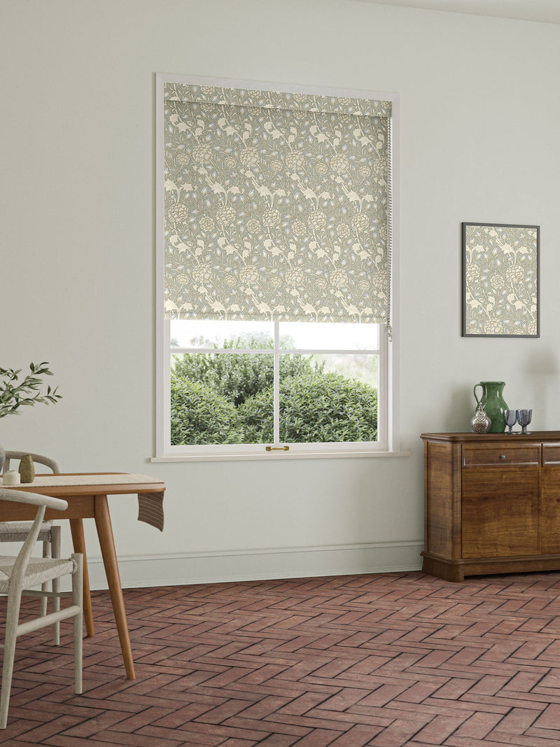 William Morris Wild Tulip roller blind sage green, UK version