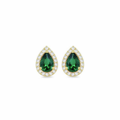 Argos Revere 9ct Yellow Gold Green Cubic Zirconia Halo Stud Earrings- Buy online at McGrocer