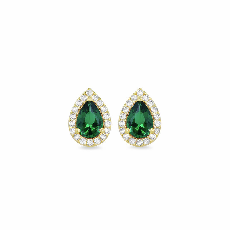 Revere gold green cubic zirconia halo stud earrings, UK version