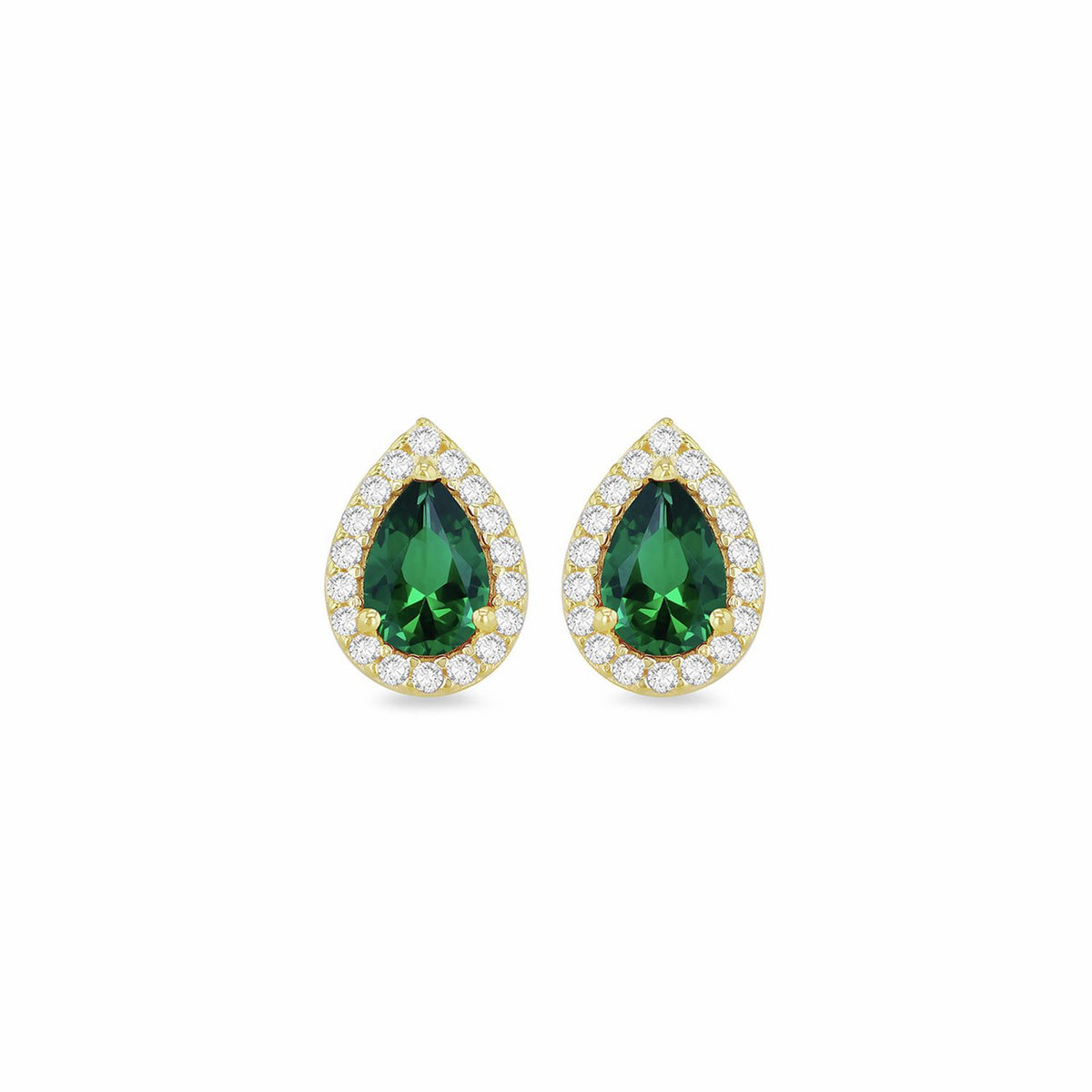 Revere gold green cubic zirconia halo stud earrings, UK version