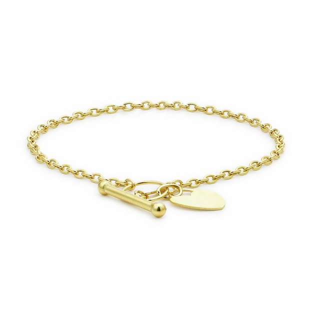 Revere heart T-bar bracelet 9ct yellow gold 18cm (British brand)