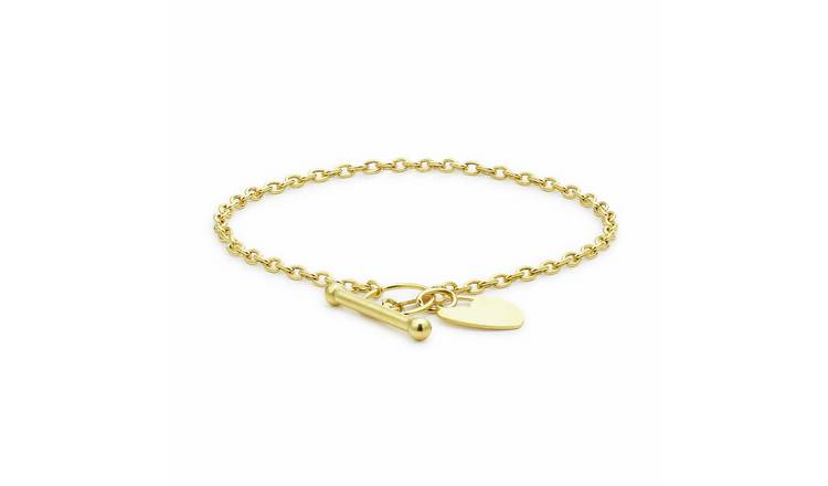 Revere heart T-bar bracelet 9ct yellow gold 18cm (British brand)