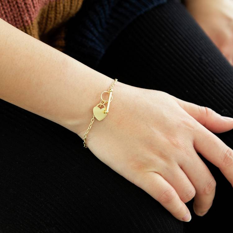 Revere heart T-bar bracelet 9ct yellow gold 18cm (British brand)