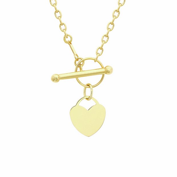 Revere 9ct yellow gold heart and T-bar necklace, UK version