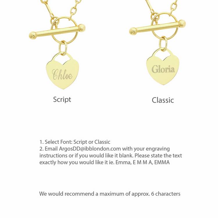 Revere 9ct yellow gold heart and T-bar necklace, UK version