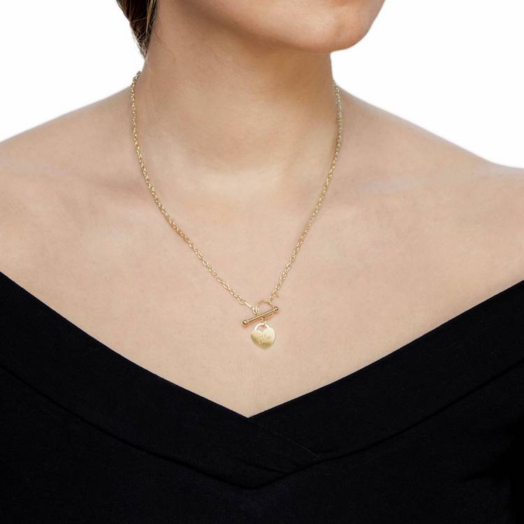 Revere 9ct yellow gold heart and T-bar necklace, UK version
