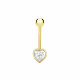 Revere 9ct gold plated belly bar with heart cubic zirconia - British product